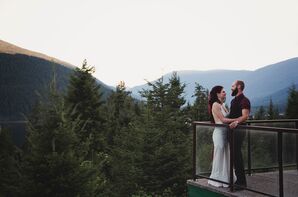 Bride and Groom at Their Fashionable Mountain Wedding
