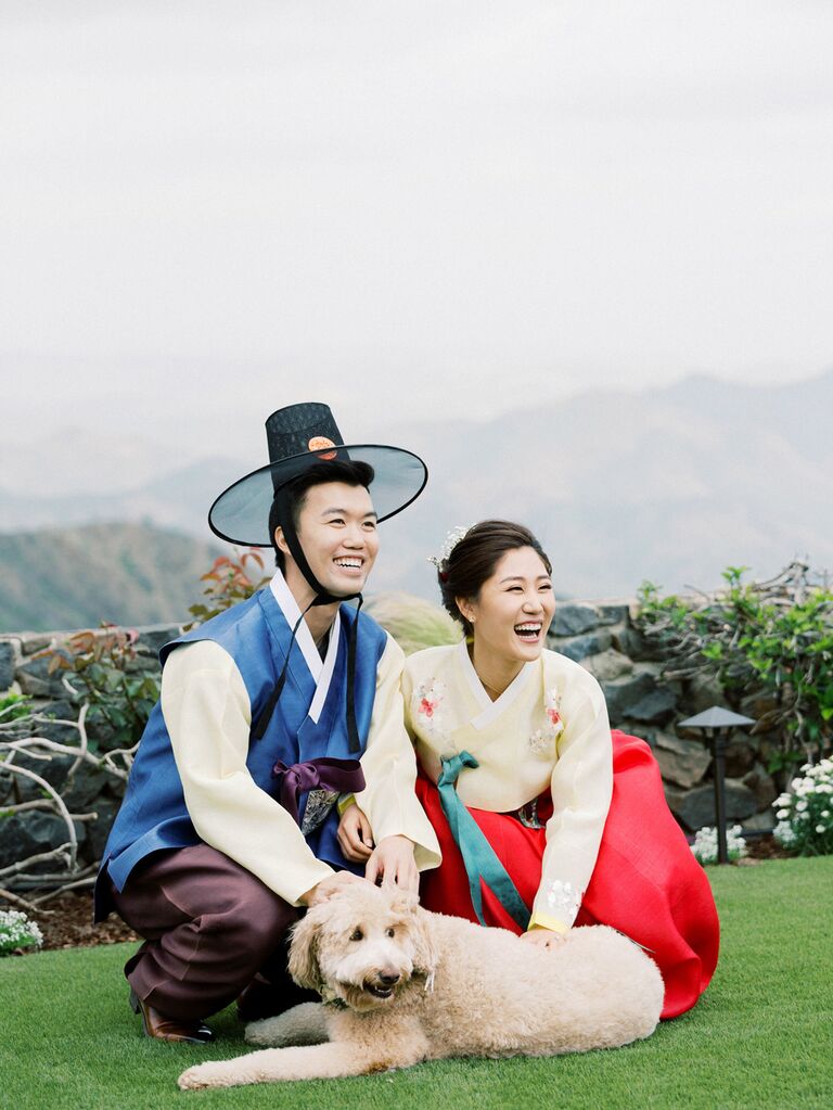 Bride and groom at traditional Asian wedding ceremony