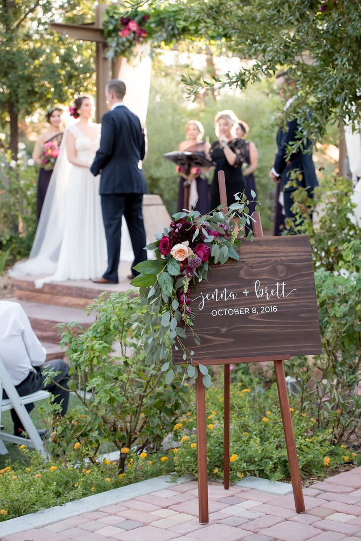 Jenna and Brett exchanged vows at the arboretum at Springs Preserve in Las Vegas, Nevada, near its butterfly habitat. After the ceremony, the newlyweds released butterflies into the air.