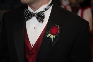 Polka Dot Bow Tie with Red Rose Boutonniere