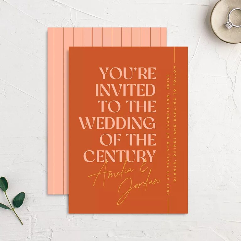 wedding of the century rust spring wedding invitations from the knot