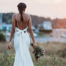 low back wedding dress with bow