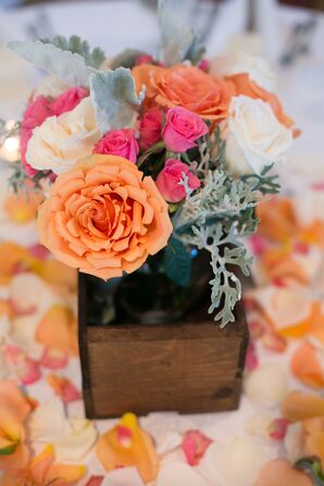 Window Box Centerpieces with Roses and Dusty Miller