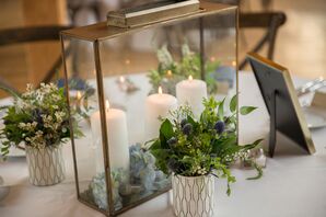 Hydrangea Terrarium Centerpiece Filled with Pillar Candles