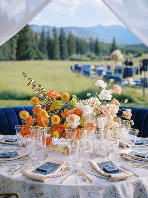 Centerpiece With Orange Dahlias and White Roses