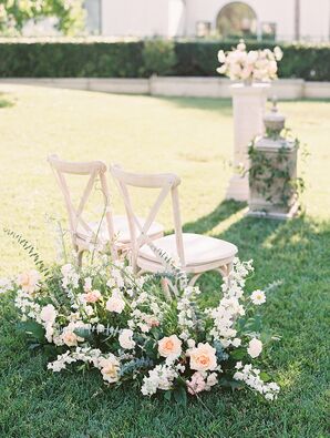 White Cross-Back Chairs for Backyard Wedding Ceremony