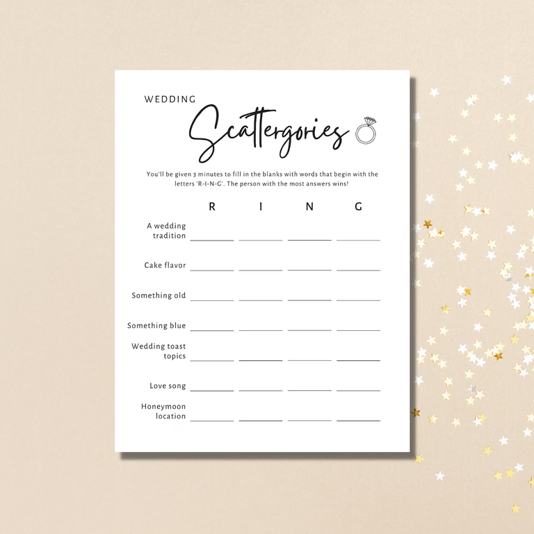Little Bos Printables Scattergories Game for your engagement party