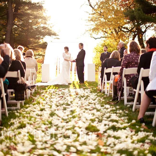 Silk garland and crystals hung from a specially created ceremony arch.