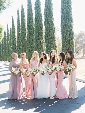 Bridesmaids in Pink Dresses at Carmel Mountain Ranch Estate in Rancho Bernardo, California