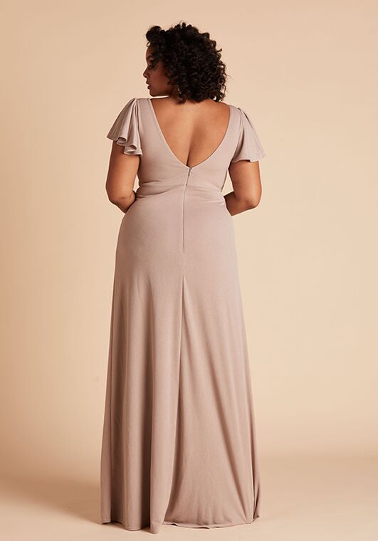 Birdy Grey Hannah Crepe Dress Curve in Taupe V-Neck Bridesmaid Dress - 3