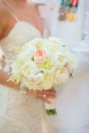Ivory Bouquet with Blush Garden Rose Accent