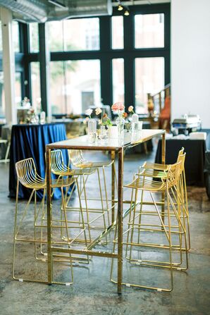 Gold Chairs and High-Top Table for Reception at 701 Whaley in Columbia, South Carolina