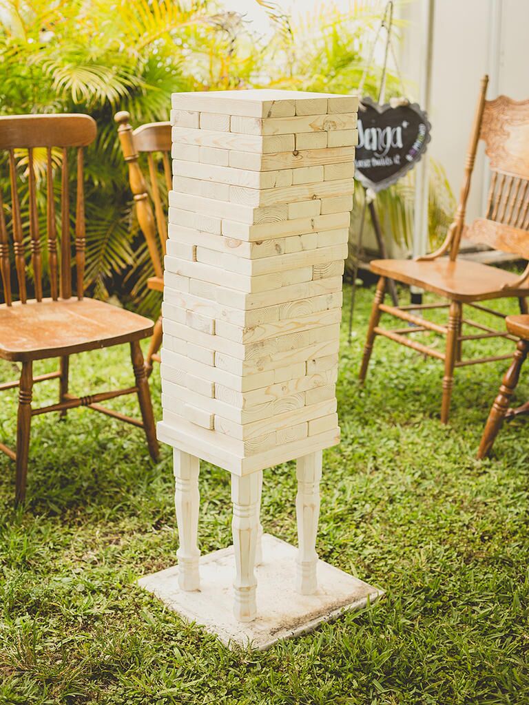 Giant Jenga lawn game for a fun cocktail hour idea