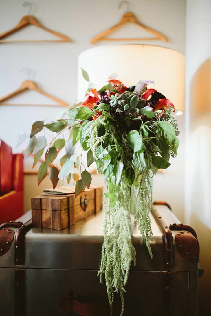 Cascading Amaranthus, Calla Lily and Succulent Bouquet