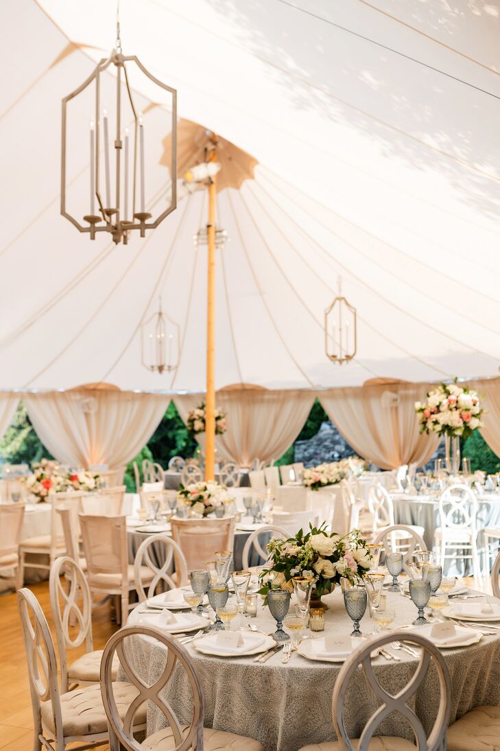 Tented Wedding Reception With Pendant Chandeliers