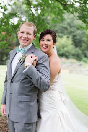 Gray Groom's Suit With Mint Bow Tie