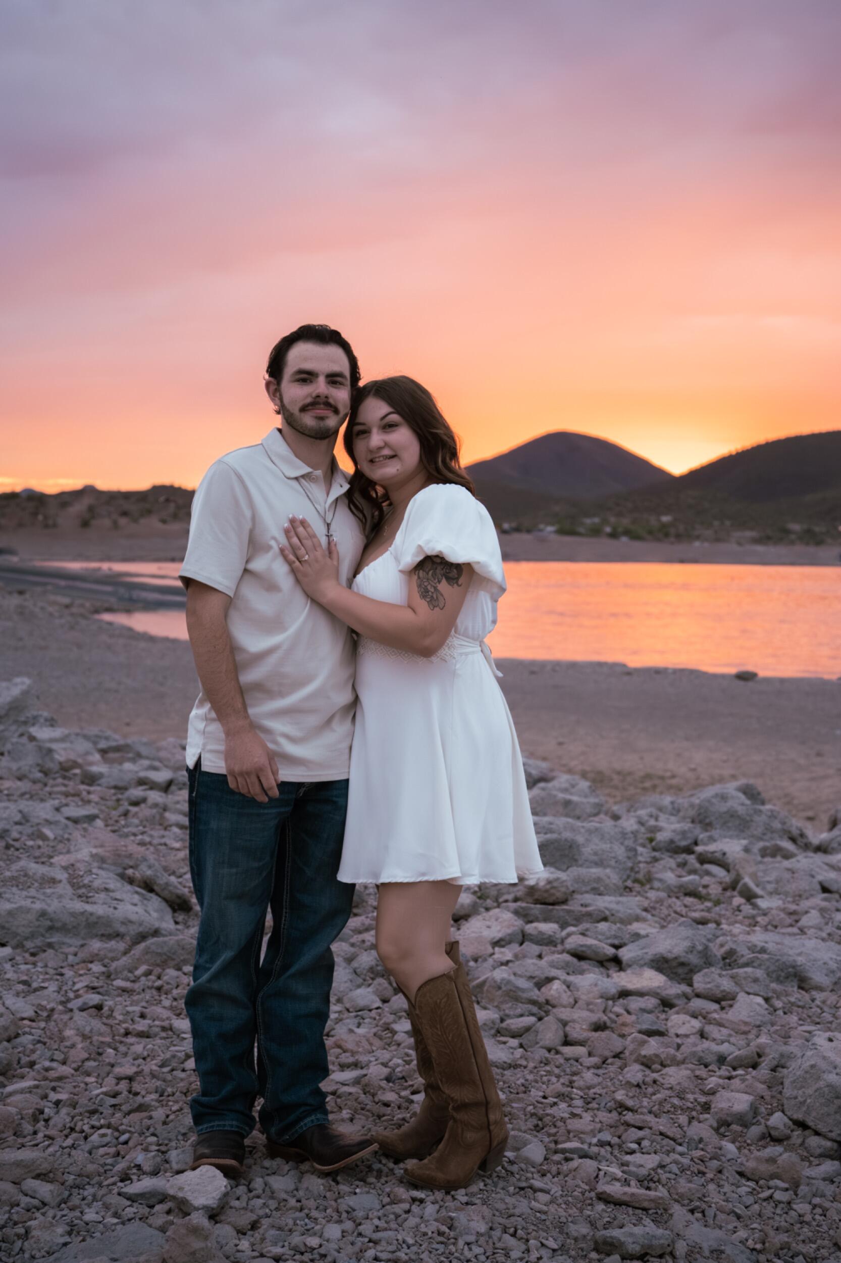By the beginning of March 2025, we were looking at rings. On July 20, 2025 Jacob popped the big question at Lake Pleasant with a beautiful orange sunset. Some might say we moved fast. But when you know, you know. From the very start, our relationship felt guided, steady, and full of purpose.