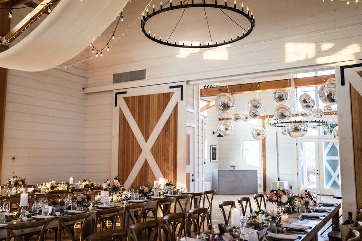 Wood Farm Tables and Cross-Back Chairs