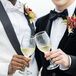 Grooms in Different Tuxedos, Colorful Boutonnieres Toast With Champagne