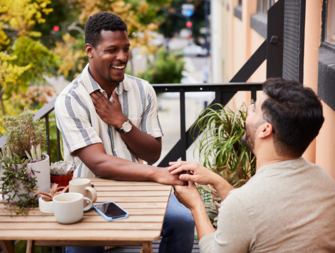 Man proposing to boyfriend on terrace
