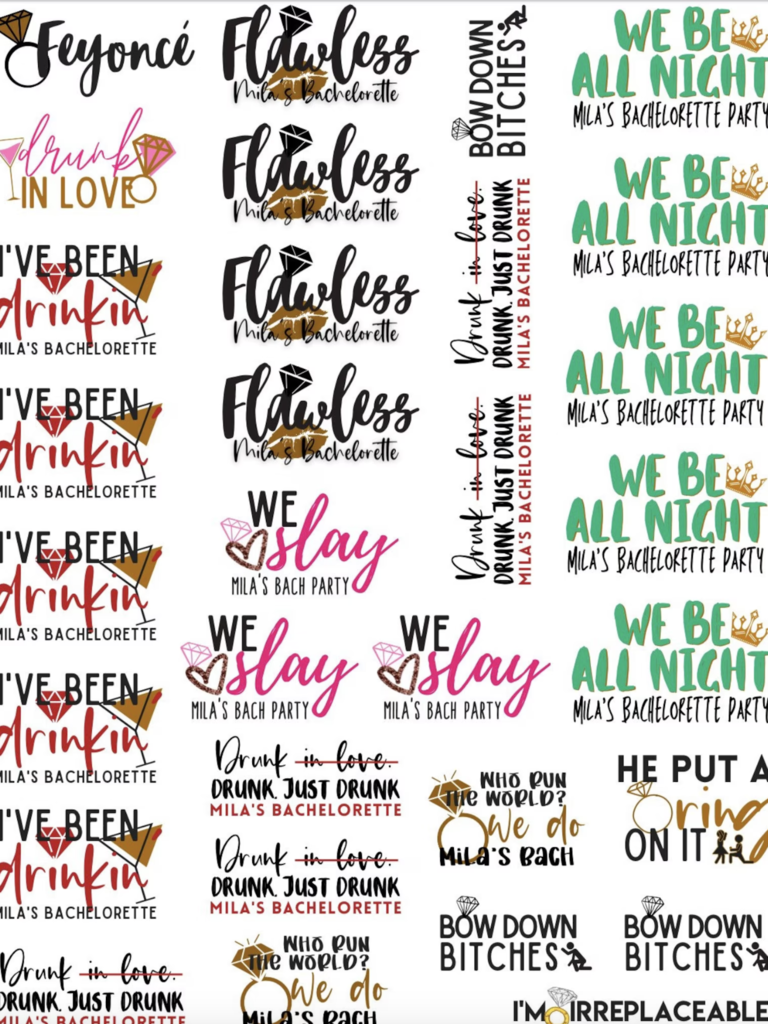 Beyonce themed bachelorette temporary tattoos