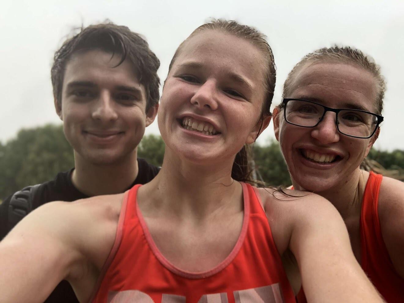 Hailey and Hailey's sister, Ashley, completed Hailey's first half marathon together. Jared biked alongside the two of them as "waterboy".