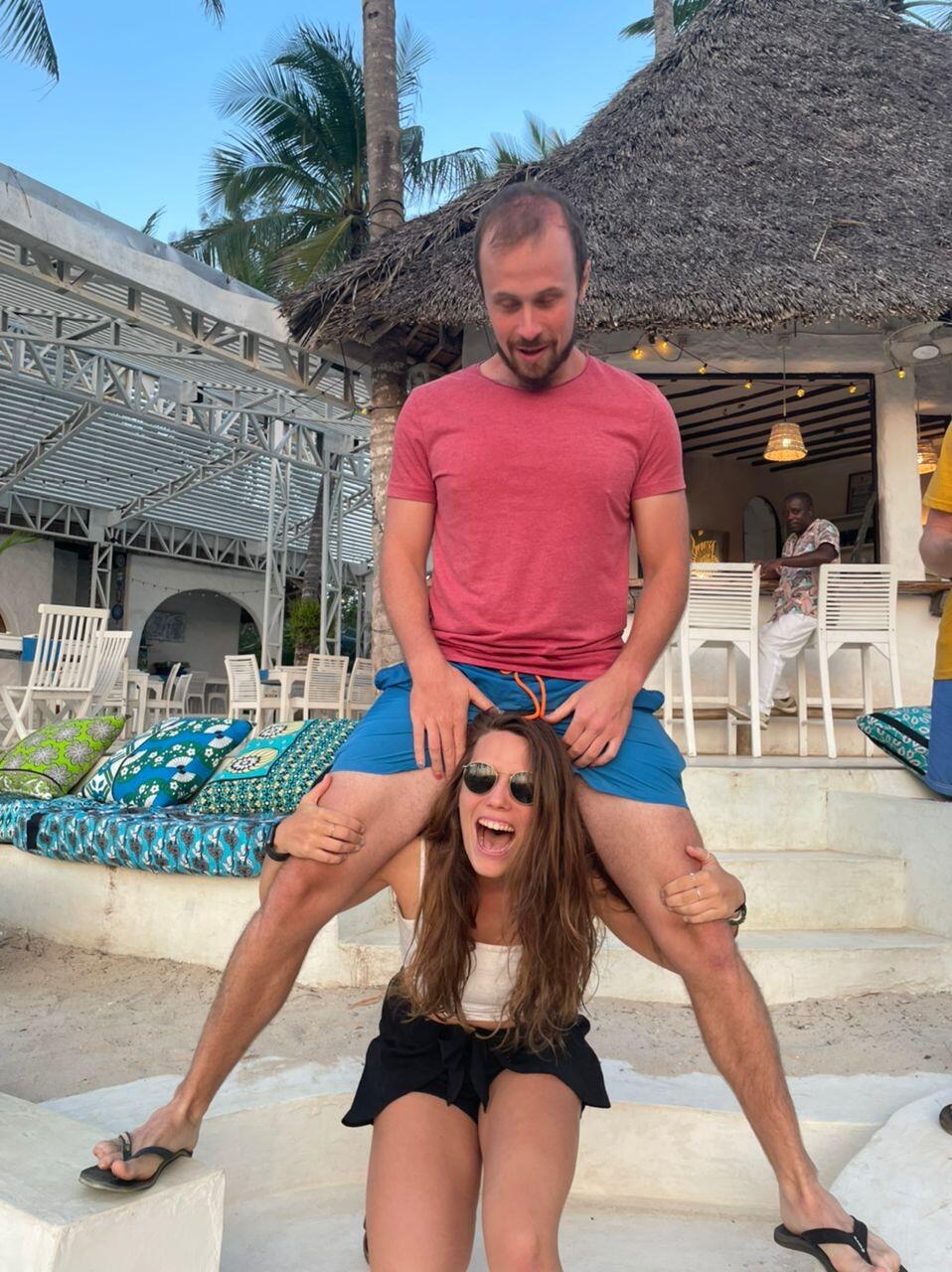 Our first international trip together — Diani Beach, Kenya.
Sunburns, friends, and immediate confirmation that we travel very well together.