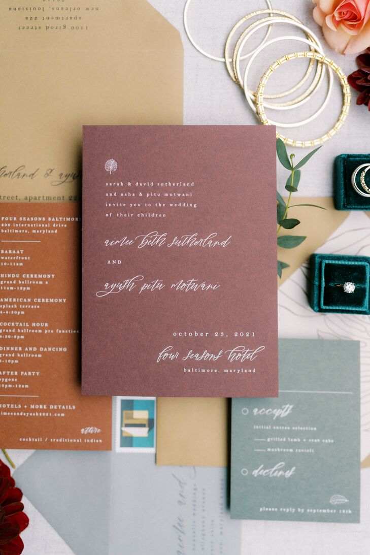Brown Wedding Invitation With Calligraphy