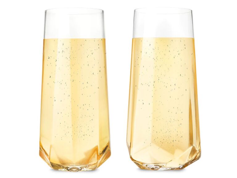 Prism-shaped stemless wedding champagne flutes