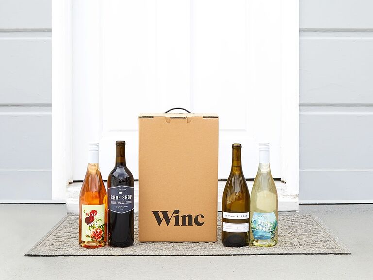 Box of wines delivered to a front door. 