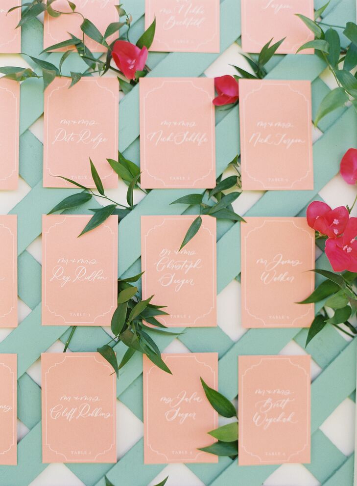 Peach-Hued Escort Cards for Wedding at The Inn at Rancho Santa Fe in California