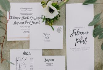 black and white modern wedding invitation suite