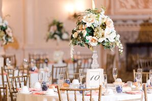 Tall Crystal Centerpieces with Orchids and Hydrangeas