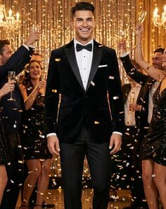 BLACKTIE LIAM Black Velvet Wedding Tuxedo Black Tuxedo