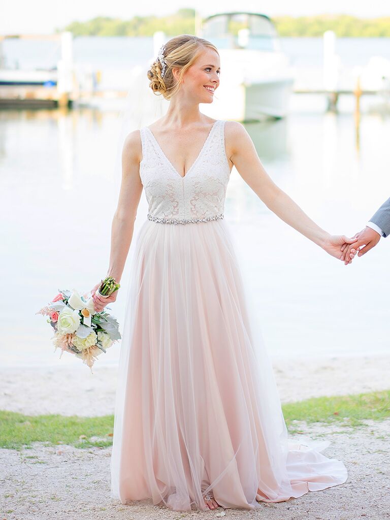  Blush Chiffon Wedding Dress