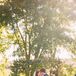 First Kiss Under Rustic Wedding Arch with Dahlias and Greens