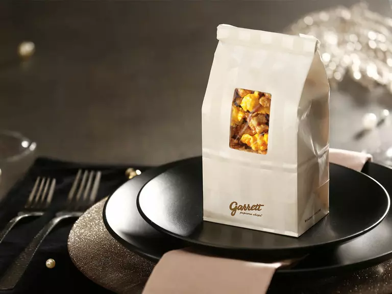 Delicious gourmet popcorn in a gift bag. 