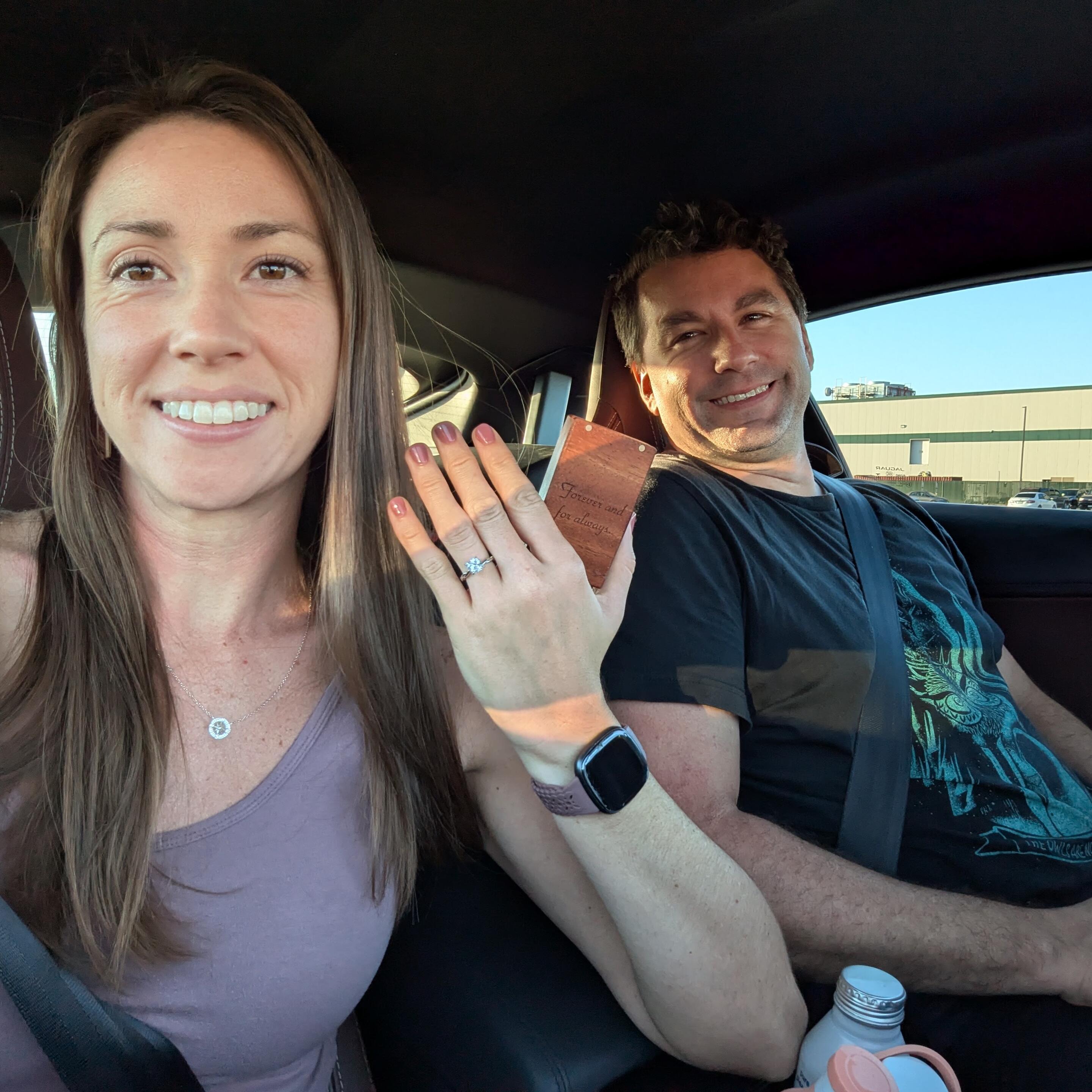 We got Engaged! <3 Alex proposed on our road trip from San Francisco while we were hiking amongst the Redwoods in Muir Woods National Monument!