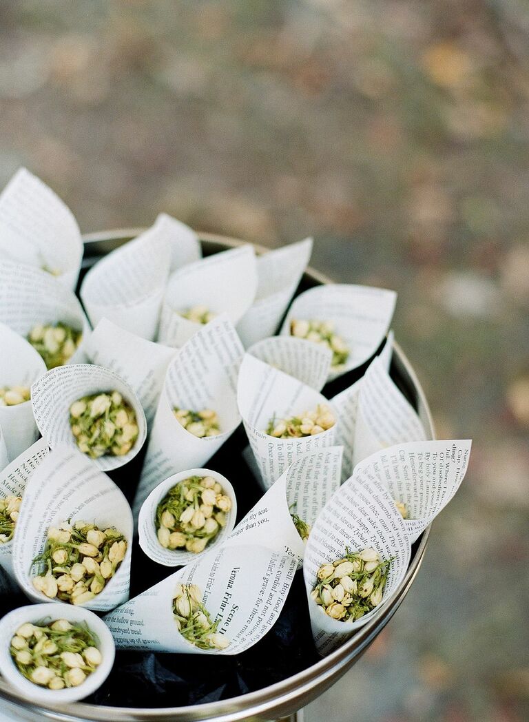 Cones with dried flower buds for ceremony recessional