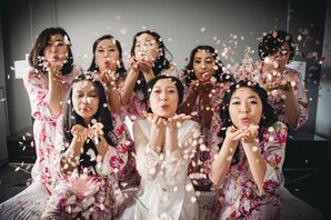 Bridesmaids Celebrating with Confetti While Getting Ready for Michigan Wedding