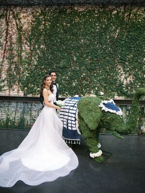 Couple Pose with Elephant Topiary at The Foundry in Long Island City, New York