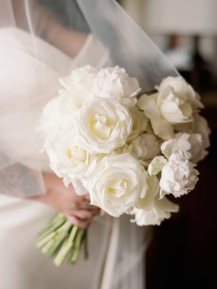 Elegant White Rose Wedding Bouquet