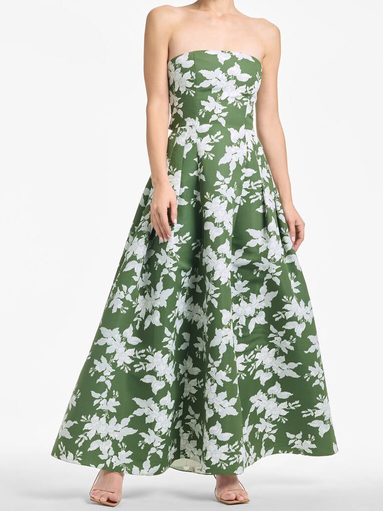 Green and white strapless floral A-line maxi dress from Sachin & Babi