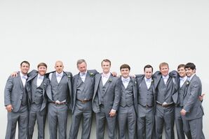 Groomsmen in Gray Three-Piece Suits from Men's Warehouse