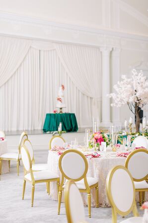 Emerald-and-Gold Reception Decor and Upholstered Chairs at The Vinoy Renaissance in St. Petersburg, Florida