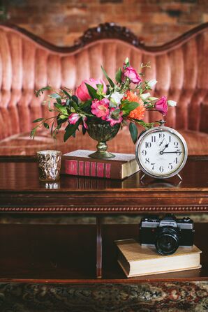 Vintage Clock and Flower Arrangement