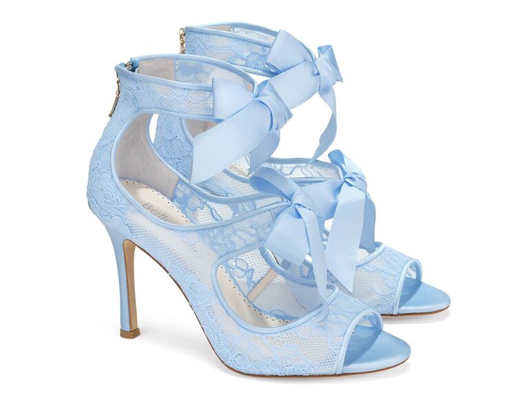 bella belle light blue lace wedding heels with peep toes and bow tie straps