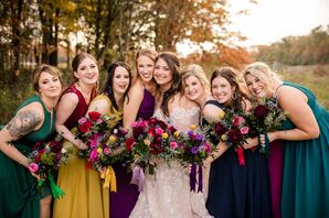 Bridemaids in Jewel Tone Dresses at Toledo Country Club in Ohio