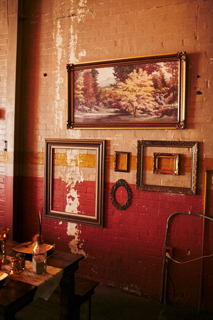 Artwork from the couple’s home was brought in and hung throughout the space, adding a homey vibe to their celebration.