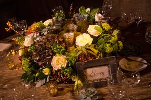 Flower Arrangements with Moss, Succulents, Roses and Greens